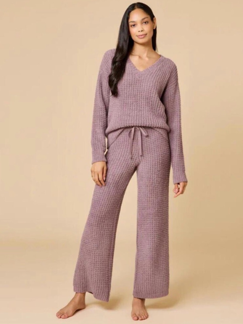 SOFTIES (NWT) - Waffle Marshmallow V-Neck Luxe Lounge Set - Driftwood - Size XS